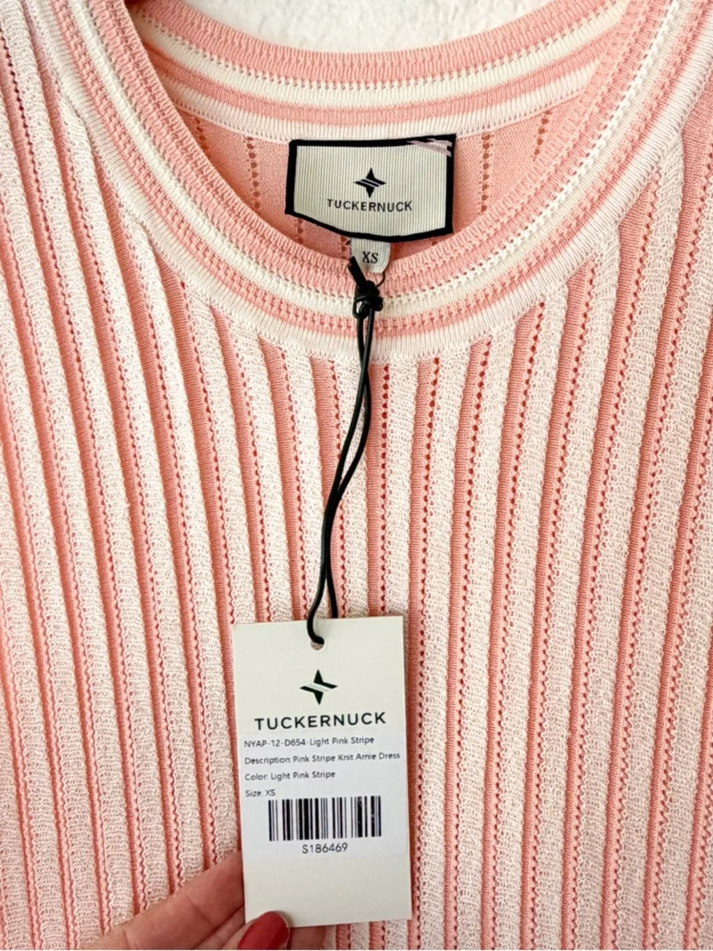 Tuckernuck Aime Stripe Pleated Knit Dress in Light Pink Stripe - Picture 4 of 6